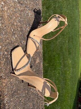SCHUTZ Nude Rhinestone-Strap Stiletto Sandals